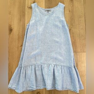 Flax Dress Women’s Size Medium Light Blue Plaid Sleeveless Drop Waist 100% Linen